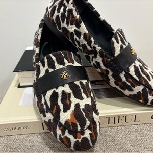 Tory Burch Animal Print Loafers with Black Details